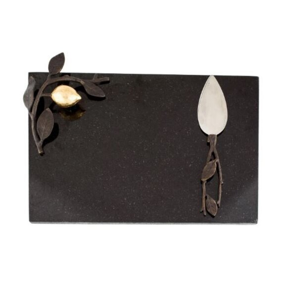 *NIB* MICHAEL ARAM LEMONWOOD Granite Cheese Board Serving Tray w/ Knife/Spreader - Picture 2 of 8